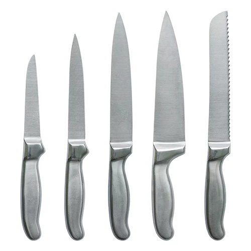 Finished kitchen knife products with different handle and product configurations